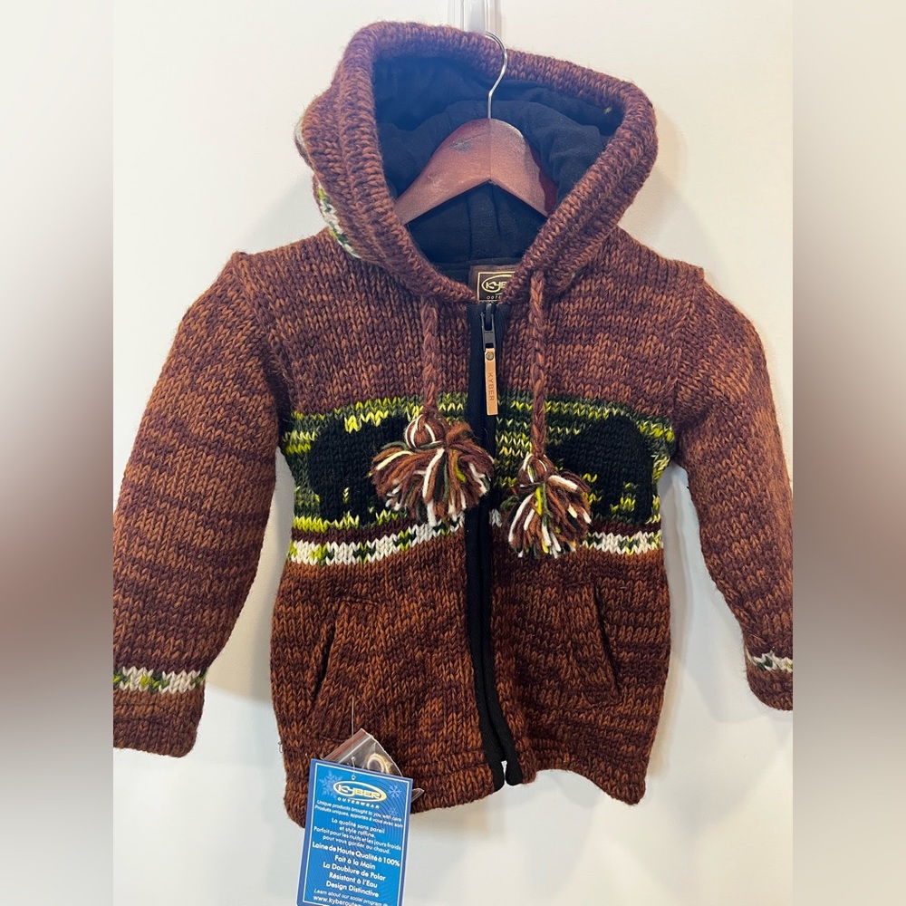 Dead stock Kyber Cozy Brown WOOL Knit Kids Hoodie (M) Made in Nepal